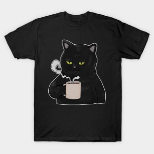 Grumpy Black Cat with Coffee Morning Grouch T-Shirt